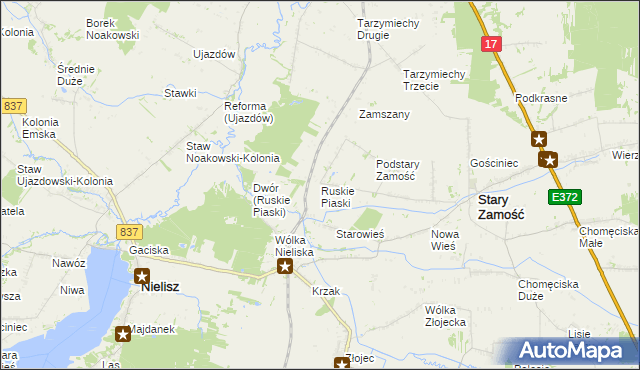 mapa Ruskie Piaski, Ruskie Piaski na mapie Targeo