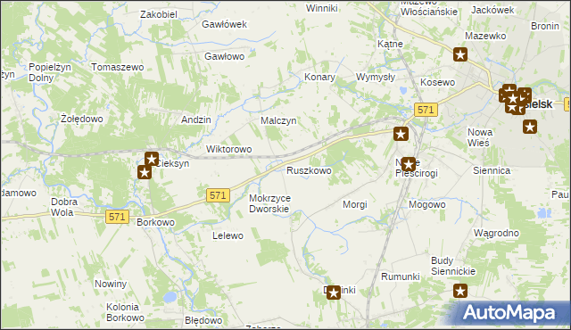 mapa Ruszkowo gmina Nasielsk, Ruszkowo gmina Nasielsk na mapie Targeo