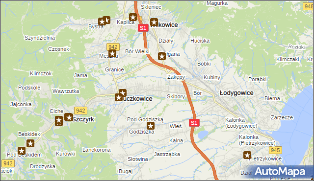 mapa Rybarzowice, Rybarzowice na mapie Targeo