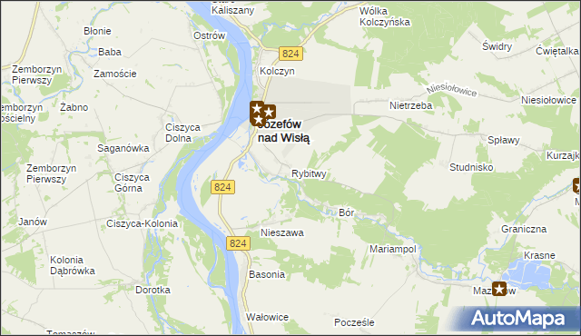 mapa Rybitwy gmina Józefów nad Wisłą, Rybitwy gmina Józefów nad Wisłą na mapie Targeo