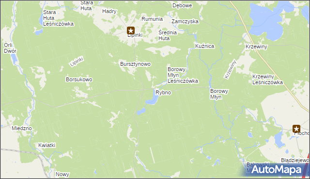 mapa Rybno gmina Warlubie, Rybno gmina Warlubie na mapie Targeo