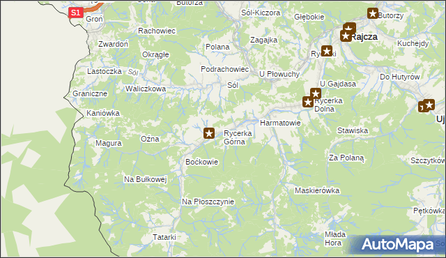 mapa Rycerka Górna, Rycerka Górna na mapie Targeo