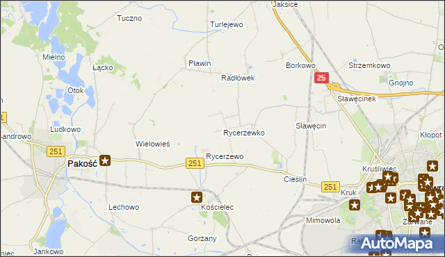 mapa Rycerzewko gmina Pakość, Rycerzewko gmina Pakość na mapie Targeo