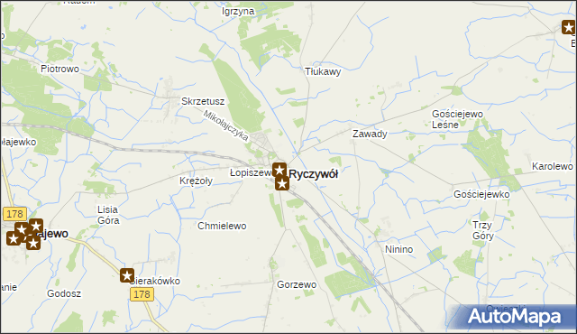 mapa Ryczywół powiat obornicki, Ryczywół powiat obornicki na mapie Targeo