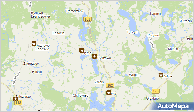 mapa Rydzewo gmina Drawsko Pomorskie, Rydzewo gmina Drawsko Pomorskie na mapie Targeo