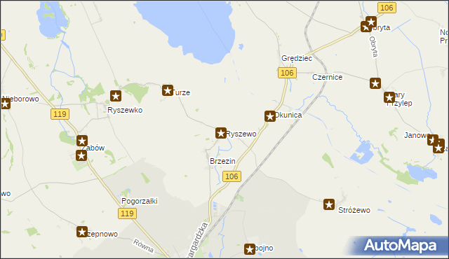 mapa Ryszewo gmina Pyrzyce, Ryszewo gmina Pyrzyce na mapie Targeo