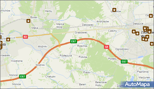 mapa Rzechta gmina Sieradz, Rzechta gmina Sieradz na mapie Targeo
