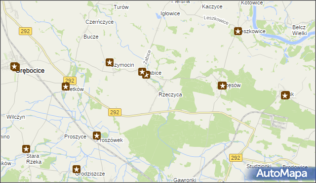 mapa Rzeczyca gmina Grębocice, Rzeczyca gmina Grębocice na mapie Targeo
