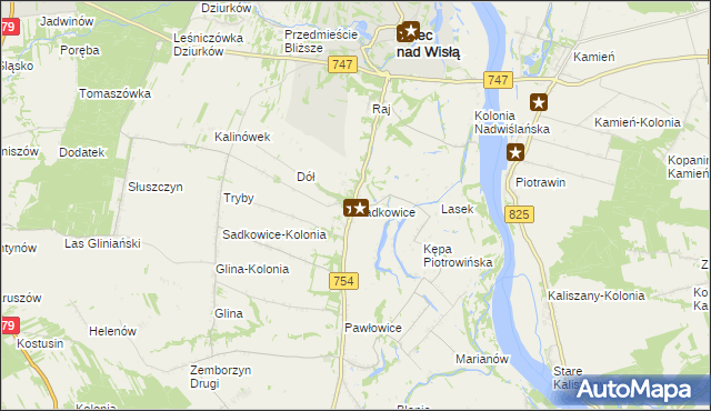 mapa Sadkowice gmina Solec nad Wisłą, Sadkowice gmina Solec nad Wisłą na mapie Targeo