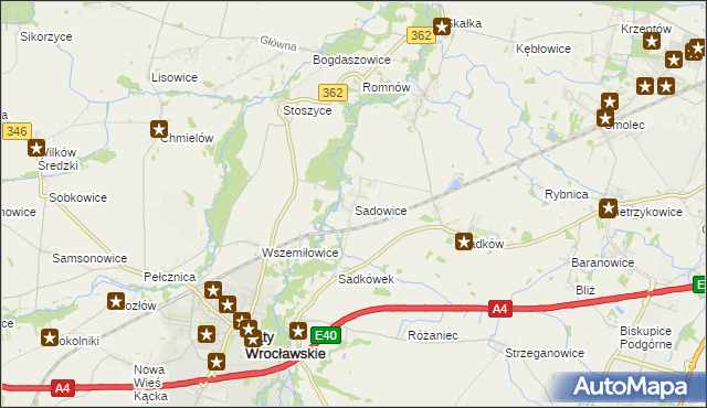 mapa Sadowice gmina Kąty Wrocławskie, Sadowice gmina Kąty Wrocławskie na mapie Targeo