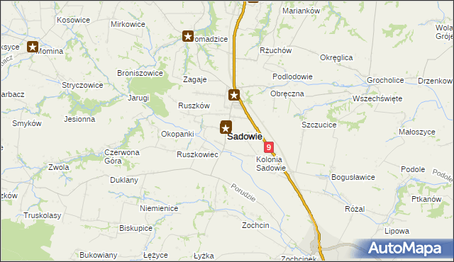 mapa Sadowie powiat opatowski, Sadowie powiat opatowski na mapie Targeo