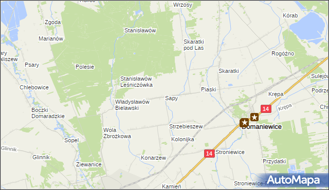 mapa Sapy gmina Domaniewice, Sapy gmina Domaniewice na mapie Targeo