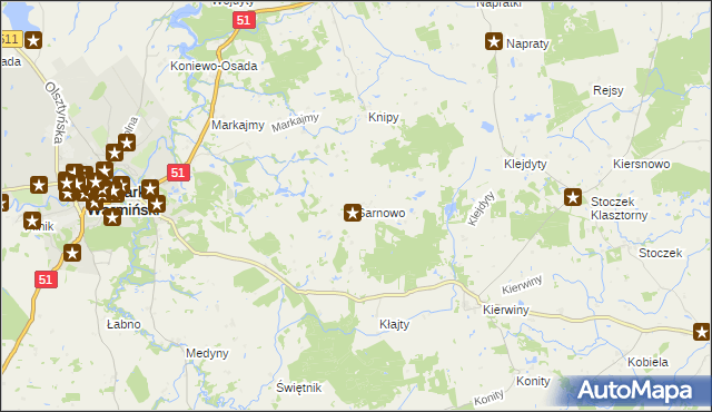 mapa Sarnowo gmina Lidzbark Warmiński, Sarnowo gmina Lidzbark Warmiński na mapie Targeo