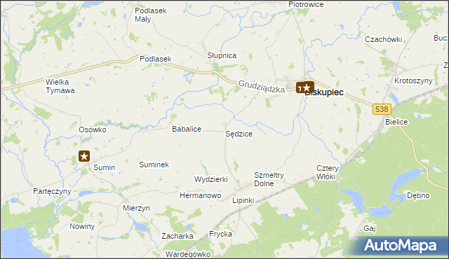 mapa Sędzice gmina Biskupiec, Sędzice gmina Biskupiec na mapie Targeo