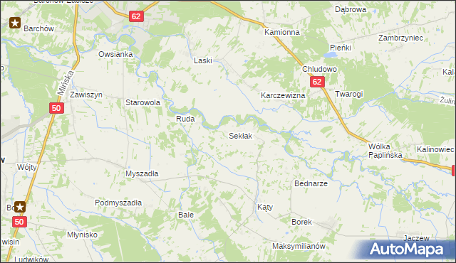 mapa Sekłak gmina Korytnica, Sekłak gmina Korytnica na mapie Targeo