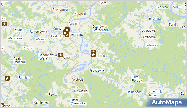 mapa Siedliska gmina Nozdrzec, Siedliska gmina Nozdrzec na mapie Targeo