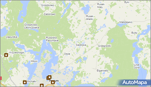 mapa Siedliska gmina Pasym, Siedliska gmina Pasym na mapie Targeo