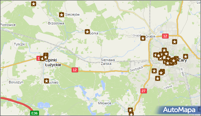 mapa Sieniawa Żarska, Sieniawa Żarska na mapie Targeo