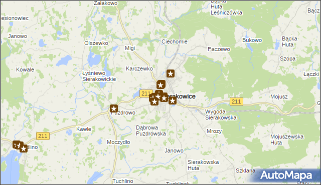 mapa Sierakowice powiat kartuski, Sierakowice powiat kartuski na mapie Targeo