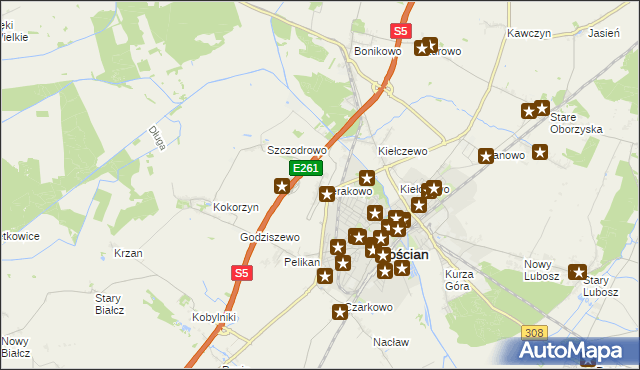 mapa Sierakowo gmina Kościan, Sierakowo gmina Kościan na mapie Targeo