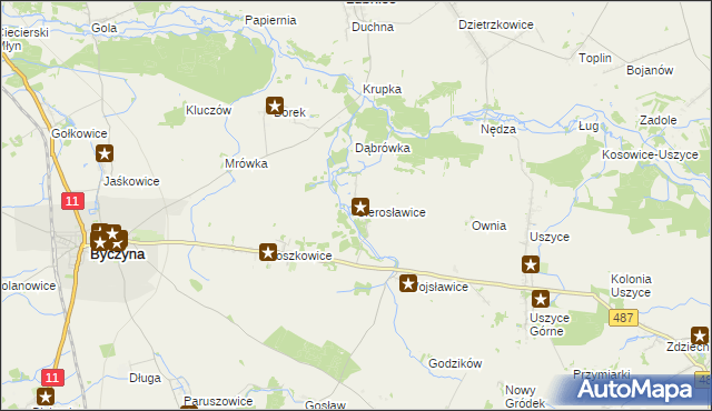 mapa Sierosławice gmina Byczyna, Sierosławice gmina Byczyna na mapie Targeo