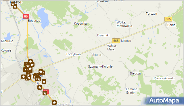 mapa Sikora gmina Grajewo, Sikora gmina Grajewo na mapie Targeo