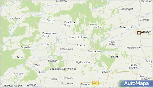 mapa Skarżyn gmina Kawęczyn, Skarżyn gmina Kawęczyn na mapie Targeo