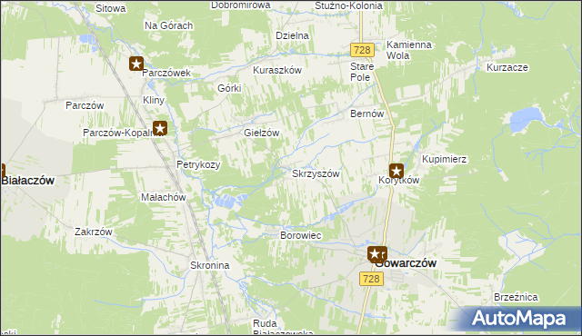 mapa Skrzyszów gmina Gowarczów, Skrzyszów gmina Gowarczów na mapie Targeo