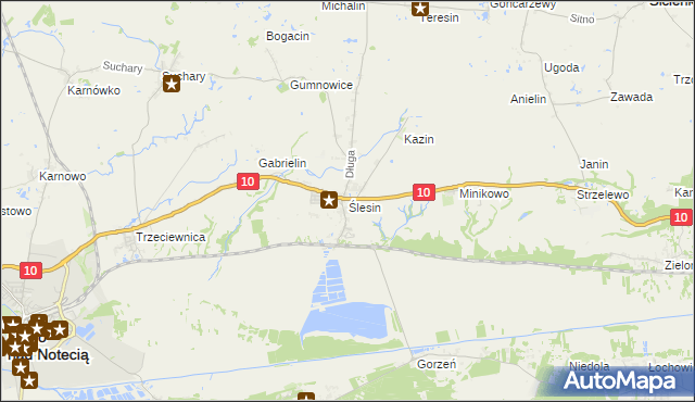 mapa Ślesin gmina Nakło nad Notecią, Ślesin gmina Nakło nad Notecią na mapie Targeo