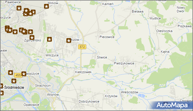 mapa Śliwice gmina Długołęka, Śliwice gmina Długołęka na mapie Targeo