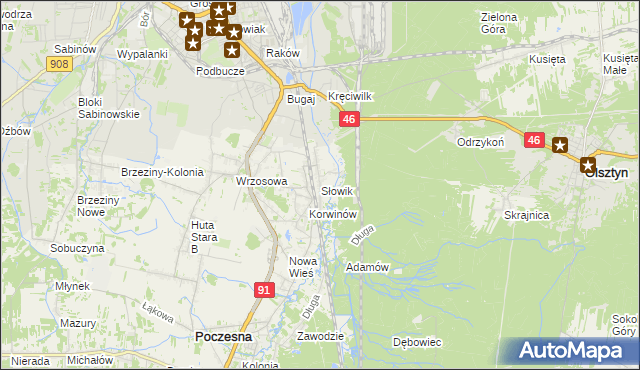 mapa Słowik gmina Poczesna, Słowik gmina Poczesna na mapie Targeo