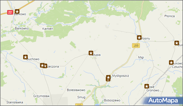 mapa Słupia gmina Debrzno, Słupia gmina Debrzno na mapie Targeo