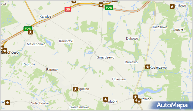 mapa Smardzewo gmina Sławno, Smardzewo gmina Sławno na mapie Targeo