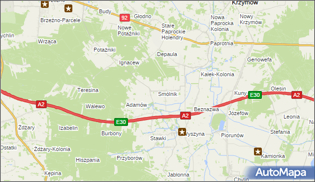 mapa Smólnik gmina Krzymów, Smólnik gmina Krzymów na mapie Targeo