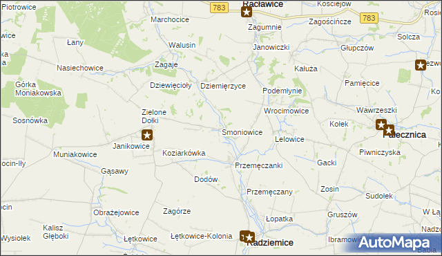 mapa Smoniowice, Smoniowice na mapie Targeo