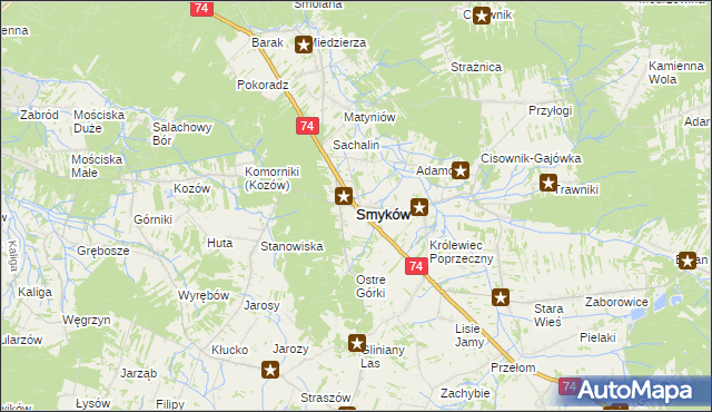 mapa Smyków powiat konecki, Smyków powiat konecki na mapie Targeo