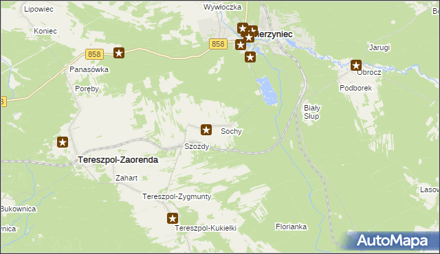 mapa Sochy gmina Zwierzyniec, Sochy gmina Zwierzyniec na mapie Targeo