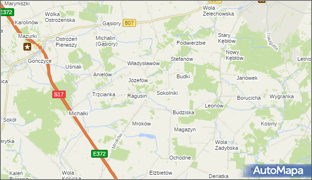 mapa Sokolniki gmina Żelechów, Sokolniki gmina Żelechów na mapie Targeo