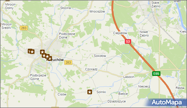 mapa Sokołów gmina Kożuchów, Sokołów gmina Kożuchów na mapie Targeo