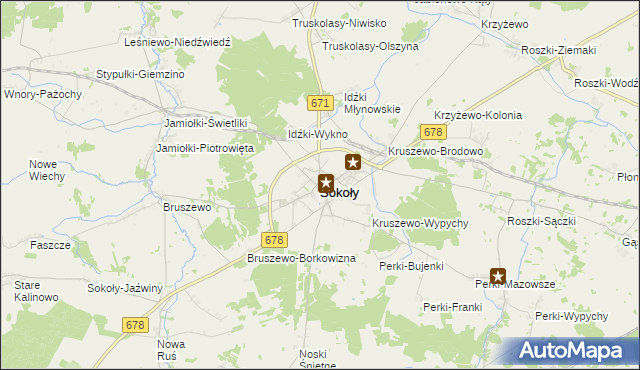 mapa Sokoły powiat wysokomazowiecki, Sokoły powiat wysokomazowiecki na mapie Targeo