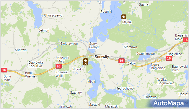 mapa Sorkwity, Sorkwity na mapie Targeo