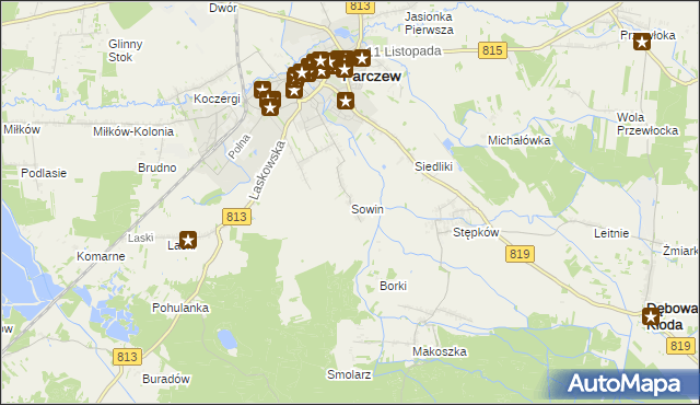 mapa Sowin gmina Parczew, Sowin gmina Parczew na mapie Targeo