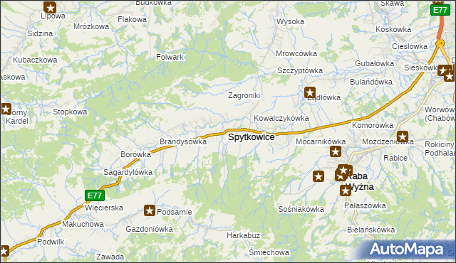 mapa Spytkowice powiat nowotarski, Spytkowice powiat nowotarski na mapie Targeo