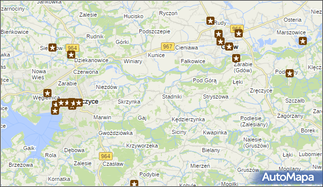 mapa Stadniki gmina Dobczyce, Stadniki gmina Dobczyce na mapie Targeo