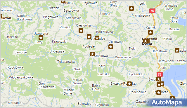 mapa Stańkowa gmina Łososina Dolna, Stańkowa gmina Łososina Dolna na mapie Targeo