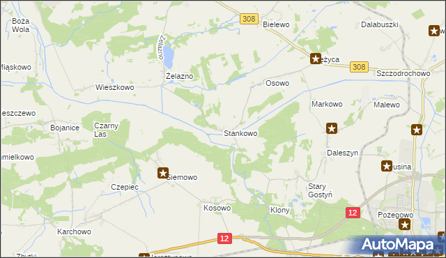 mapa Stankowo gmina Gostyń, Stankowo gmina Gostyń na mapie Targeo