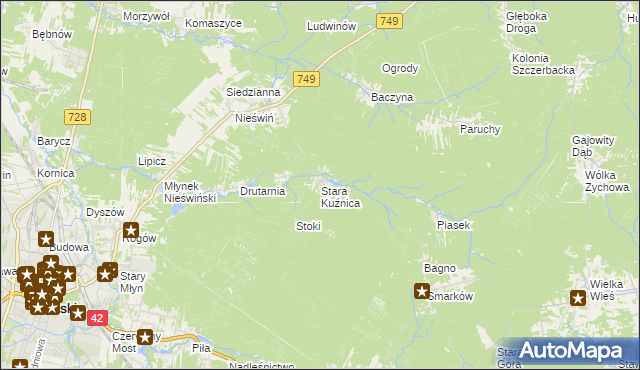mapa Stara Kuźnica gmina Końskie, Stara Kuźnica gmina Końskie na mapie Targeo