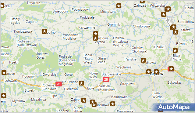 mapa Stara Wieś gmina Grybów, Stara Wieś gmina Grybów na mapie Targeo