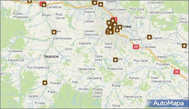 mapa Stara Wieś gmina Limanowa, Stara Wieś gmina Limanowa na mapie Targeo