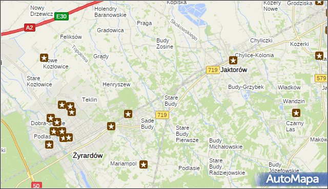 mapa Stare Budy gmina Jaktorów, Stare Budy gmina Jaktorów na mapie Targeo